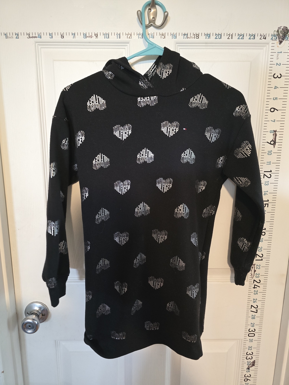 Tommy Hilfiger Black Hoodie Dress with White Heart Logo Print